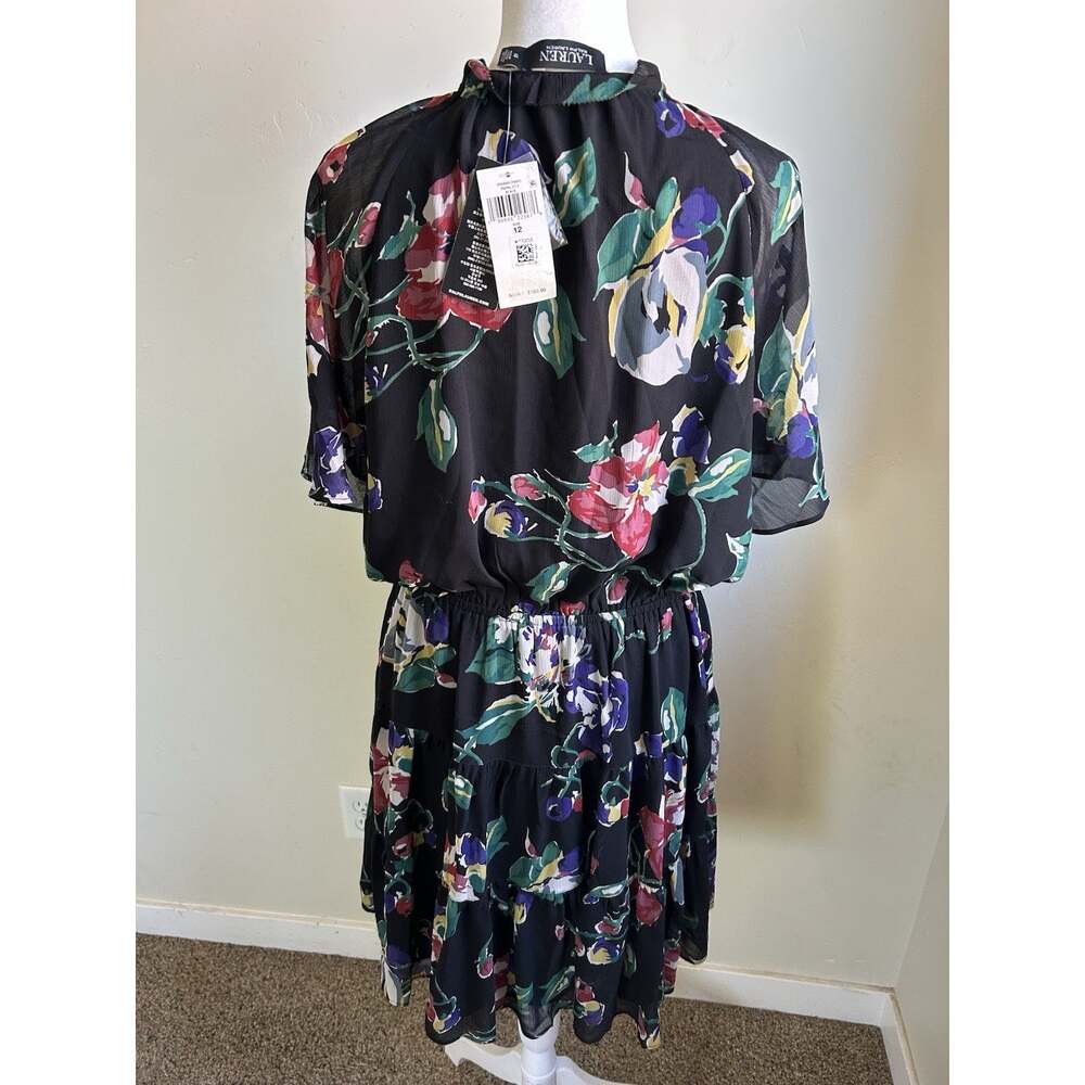 Lauren Ralph Lauren Floral Georgette Dress 12 NWT Tiered Ruffle Black Multi NEW - Picture 5 of 14